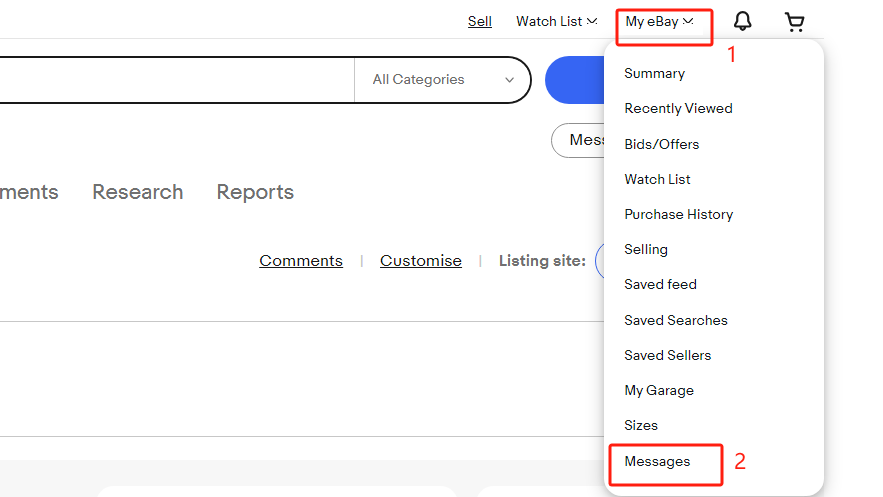 【My eBay】>【Messages】