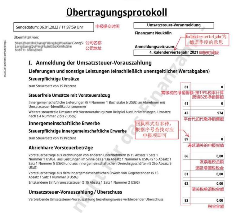 德国季度申报回执