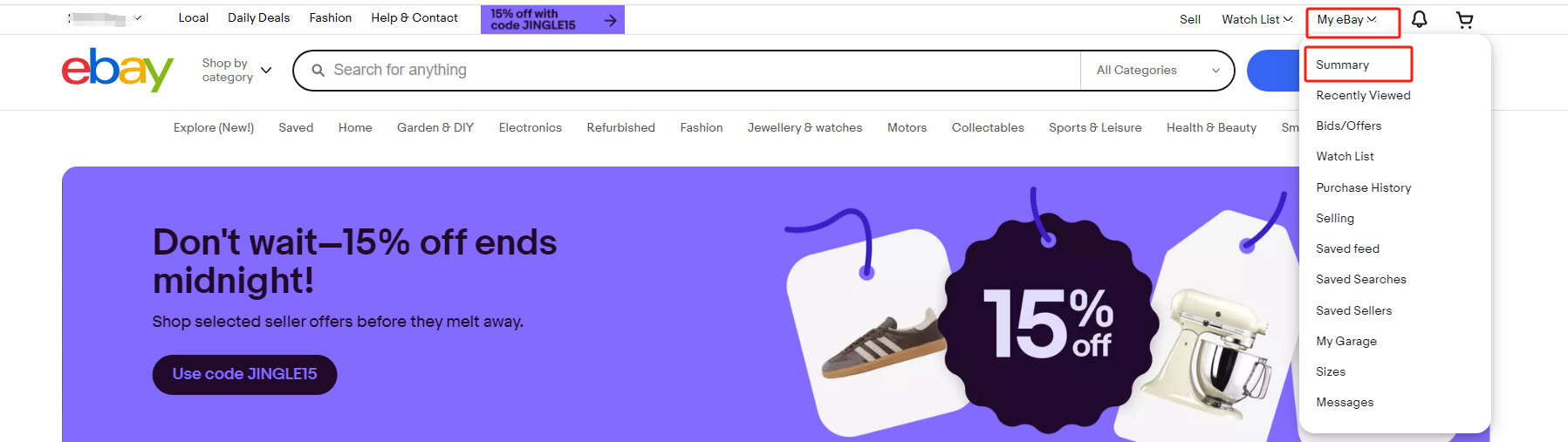 【My eBay】>【Summary】